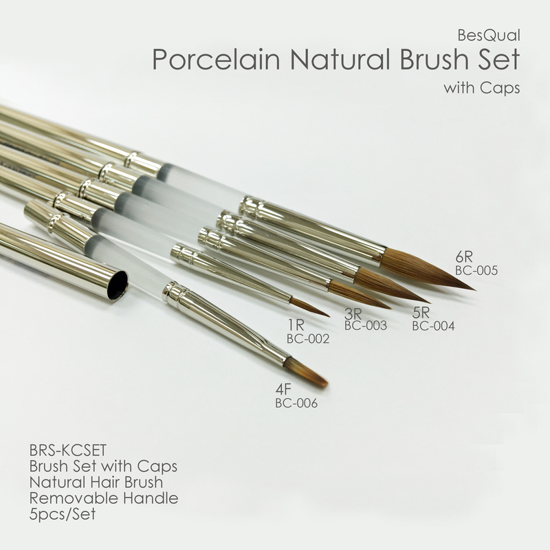 Natural Porcelain Brush with Cap 6 Round BuildUp Brush Removable Handle